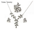 new Europe summer leaves stainless steel Crystal earrings necklaces rings jewelry sets